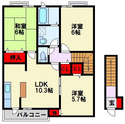 ヴァン・ティ・アン中の原C(3LDK/2階)の間取り写真