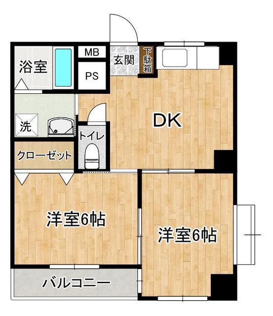 ゴールドハイツ(2DK/2階)の間取り写真