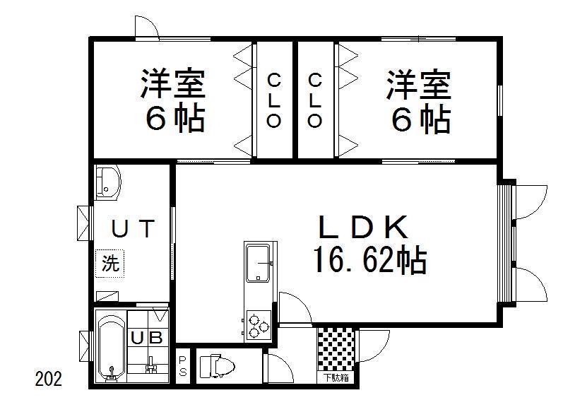 HORNV(2LDK/2階)の間取り写真