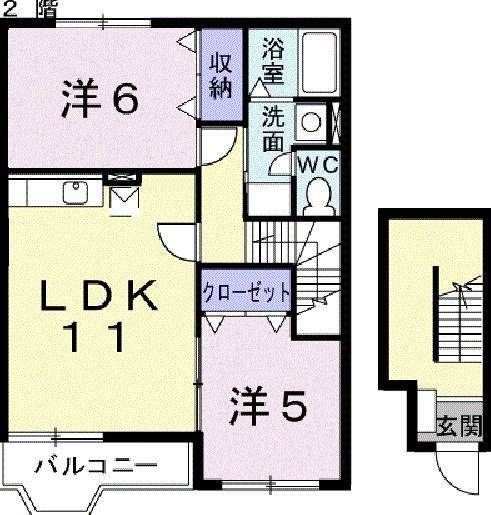 ソレイユ21A(2LDK/2階)の間取り写真