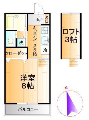 リーベン東横(1K/2階)の間取り写真