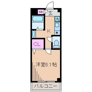 カルフール(1K/2階)の間取り写真