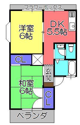 クラウンハイツ彦根1(2DK/2階)の間取り写真