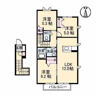 ラ・ヴィータ金岡西町弐番館(3LDK/2階)の間取り写真