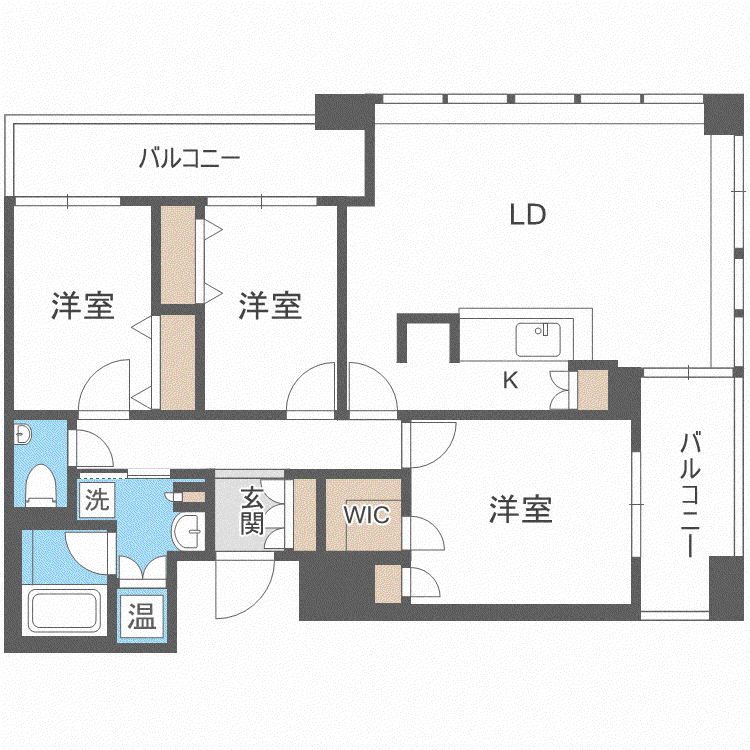 ラフィネタワー札幌南3条(3LDK/7階)の間取り写真