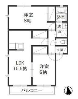 リバティ中島B棟(2LDK/2階)の間取り写真