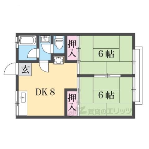 岡荘(2DK/1階)の間取り写真