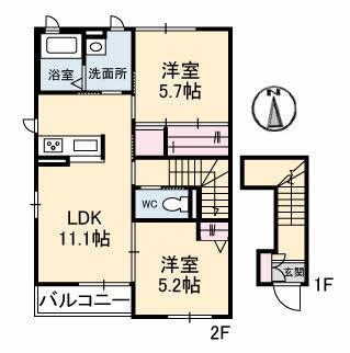 セントアイランドD棟(2LDK/2階)の間取り写真