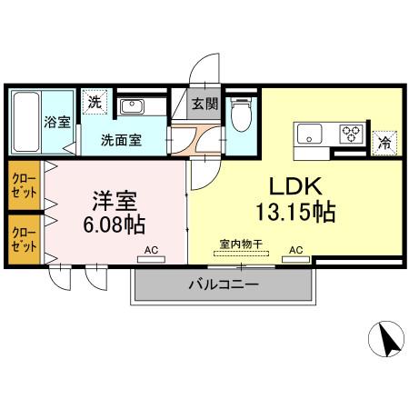 グランディール緑丘(1LDK/3階)の間取り写真