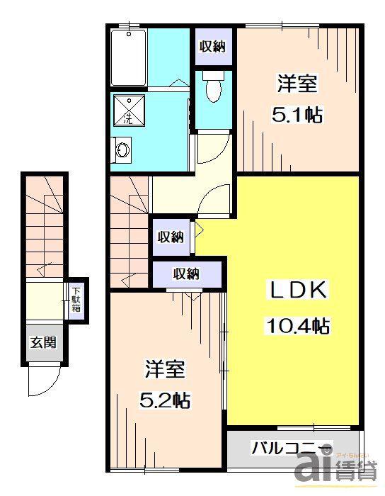 ニューコルティーレ(2LDK/2階)の間取り写真