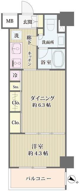 アイビス市ヶ谷(1DK/1階)の間取り写真