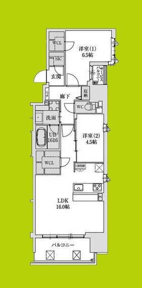 スプランディッド本町グラン(2LDK/12階)の間取り写真