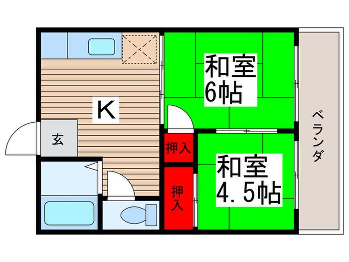 アローハイツB棟(2K/2階)の間取り写真