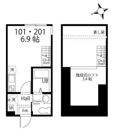 ハーミットクラブハウス戸塚テラス(ワンルーム/2階)の間取り写真