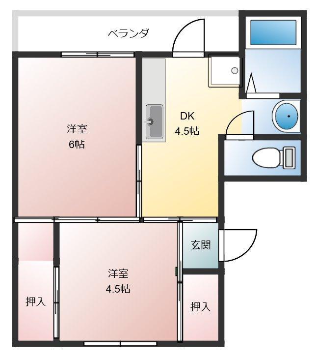 ヴィラナリー中辺路 2号棟(2DK/1階)の間取り写真