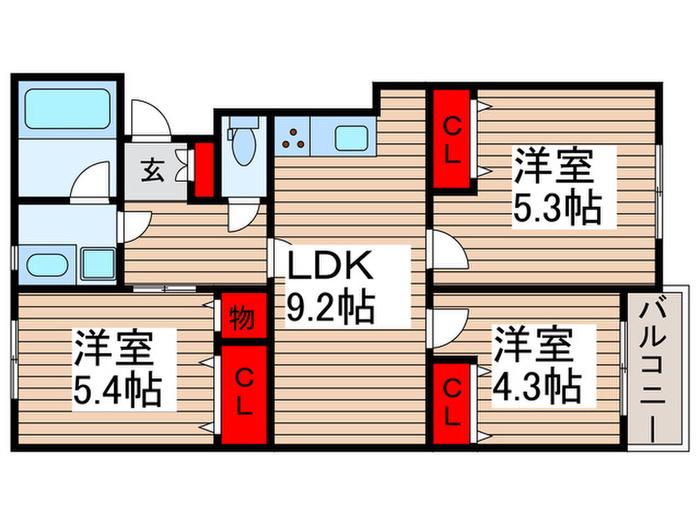 アジュール松戸(3LDK/2階)の間取り写真