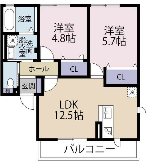 グランエスペランサ・ダイアB(2LDK/2階)の間取り写真