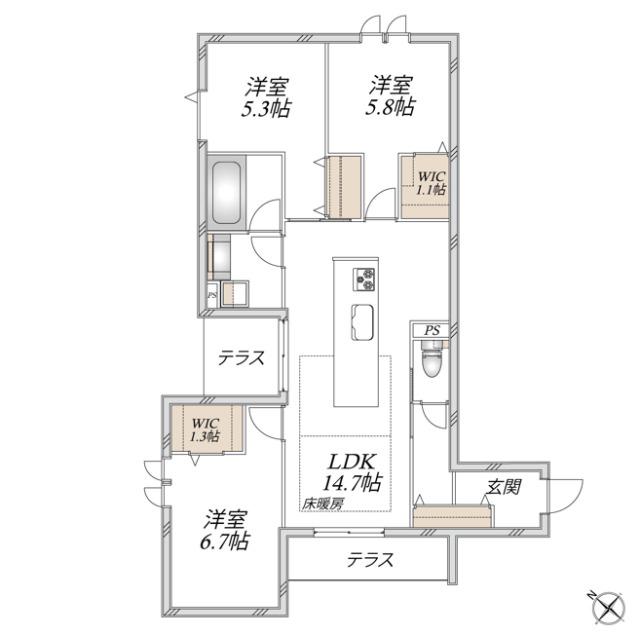 領家プライムコートI(3LDK/1階)の間取り写真