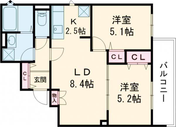 ラモーナ諸福III(2LDK/2階)の間取り写真