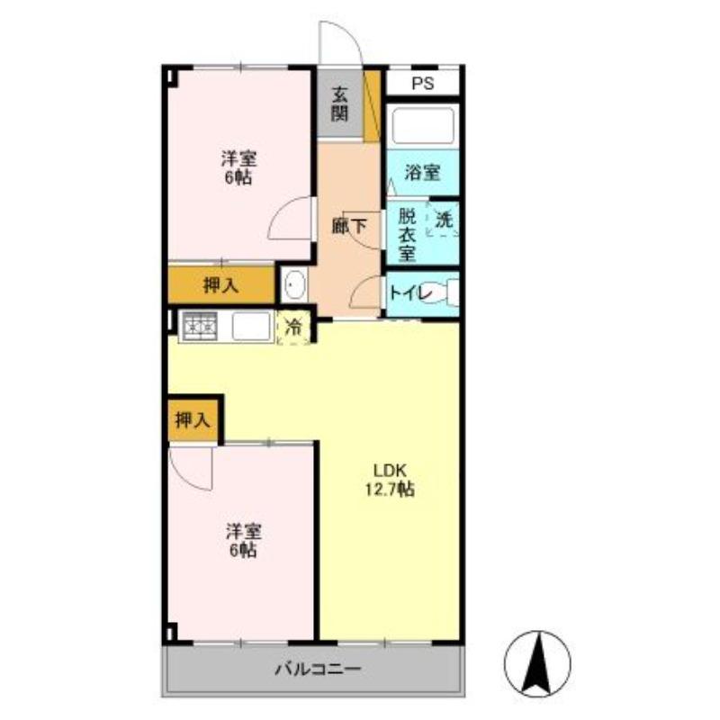 定登ビルすずらん館(2LDK/2階)の間取り写真