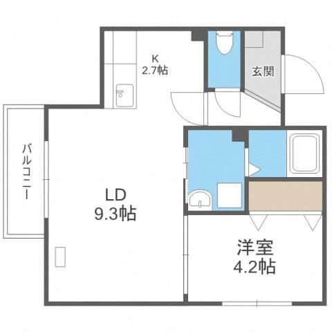 ソレイユ発寒南(1LDK/4階)の間取り写真