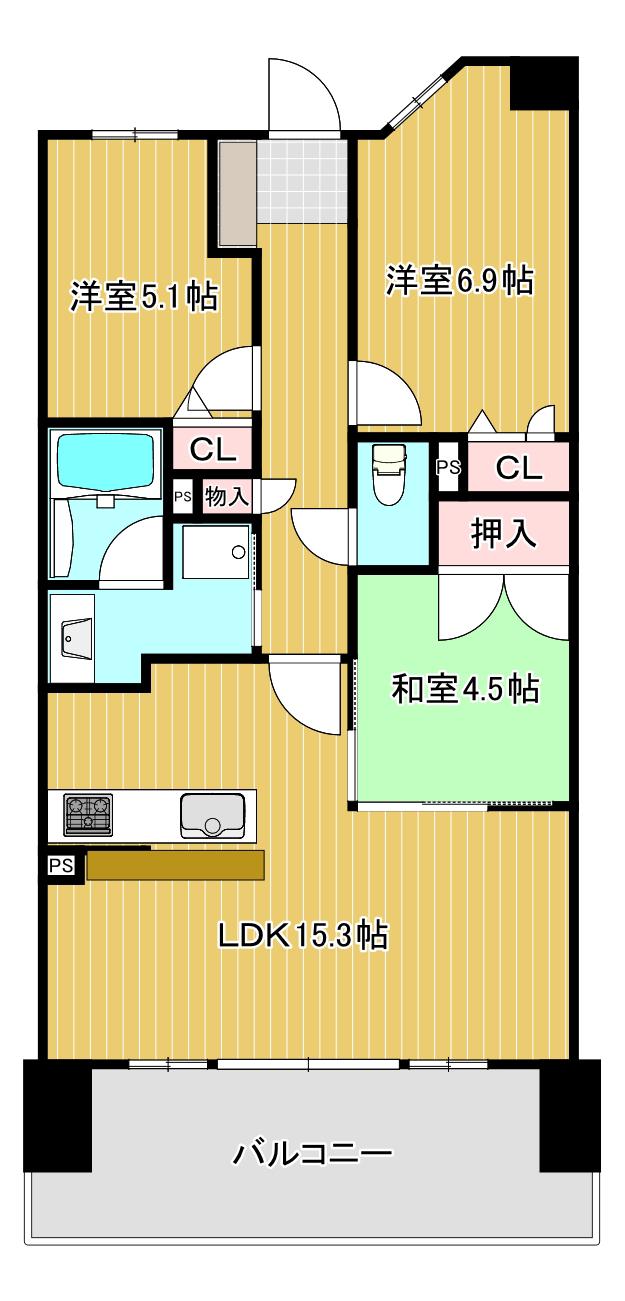 ウェリスライオンズ ザ・セントラル(3LDK/7階)の間取り写真