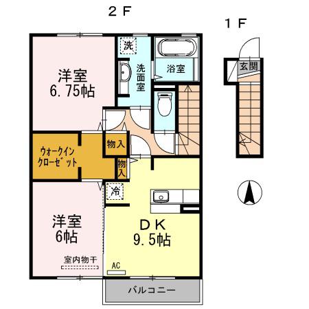 クレアトゥール柏 B(2DK/2階)の間取り写真