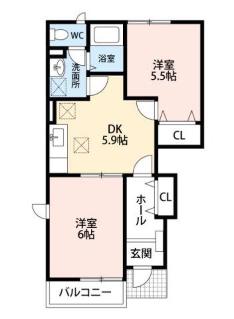 サンライズ コートI(2DK/1階)の間取り写真