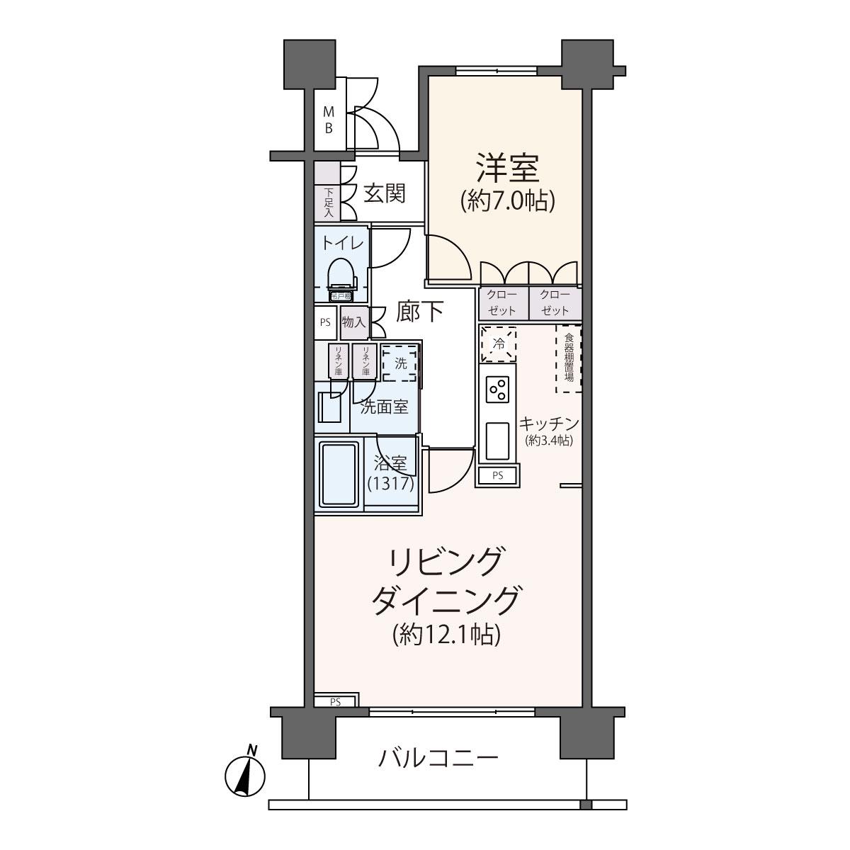 リージア経堂テラスガーデン(1LDK/2階)の間取り写真