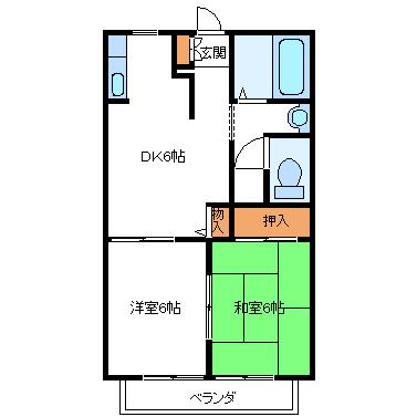 ビューパレーマルキ六番館(2DK/1階)の間取り写真