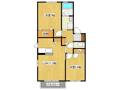 ボヌール立屋敷  A棟(2LDK/2階)の間取り写真