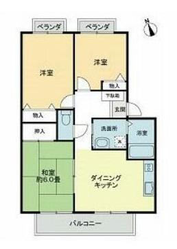 フォブールあすか B棟(3DK/1階)の間取り写真