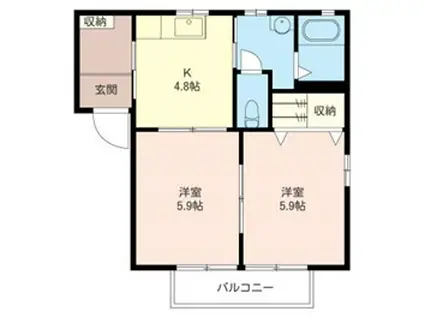 グランドールA(2DK/2階)の間取り写真