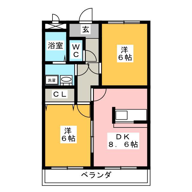 フェリーチェ(2DK/2階)の間取り写真