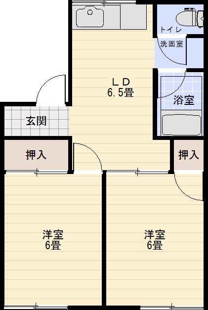 レジデンス木村(2DK/1階)の間取り写真