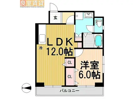 山田ビル(1LDK/4階)の間取り写真