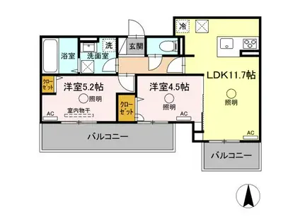 ルピナスシーサイド E棟(2LDK/1階)の間取り写真
