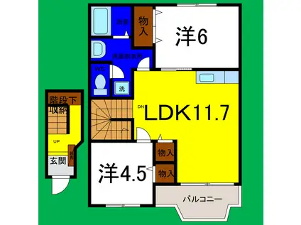 ルクプル A(2LDK/2階)の間取り写真