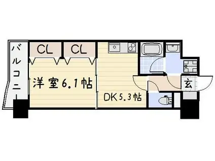 ニューシティアパートメンツ南小倉II(1DK/5階)の間取り写真