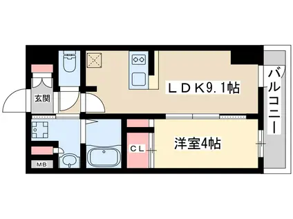 ディームス新大阪(1LDK/3階)の間取り写真