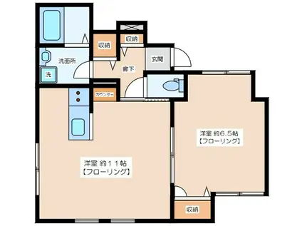 COMODO UMEGAOKA(1LDK/1階)の間取り写真