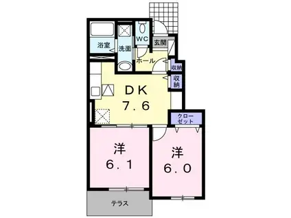 ヒッコリー リッジ弐番館(2DK/1階)の間取り写真