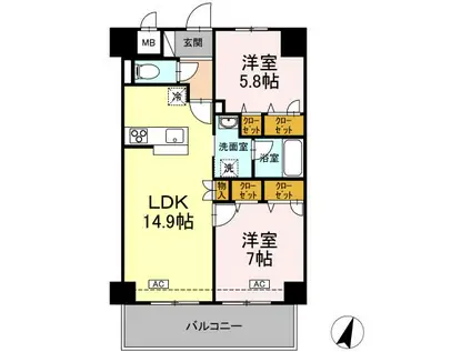 セレーノ福山駅前(2LDK/10階)の間取り写真