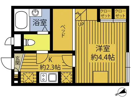 ル・パラディ原(1K/1階)の間取り写真