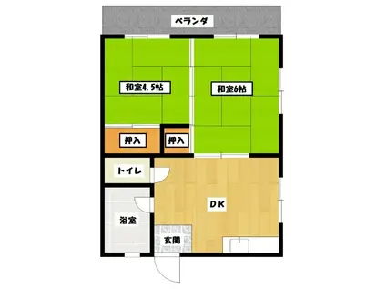 グリーンハイム(2DK/2階)の間取り写真