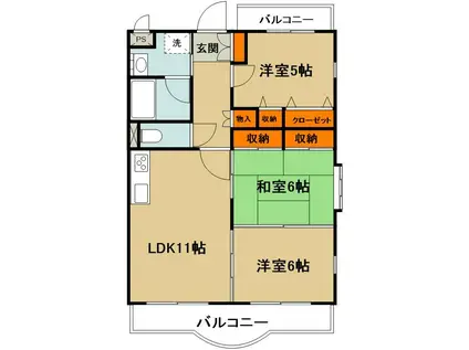 バルパレータワー(3LDK/2階)の間取り写真