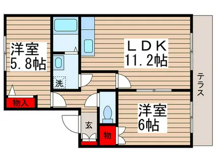 サンフレンドハイツB(2LDK/1階)の間取り写真