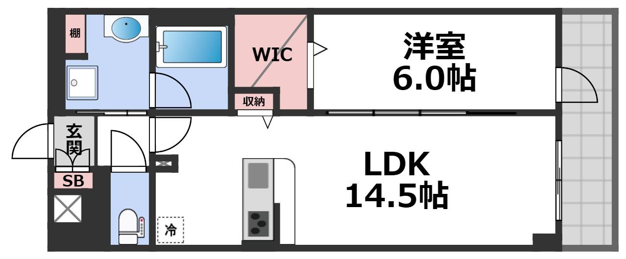 ベルンガーデン勝山北(1LDK/9階)の間取り写真