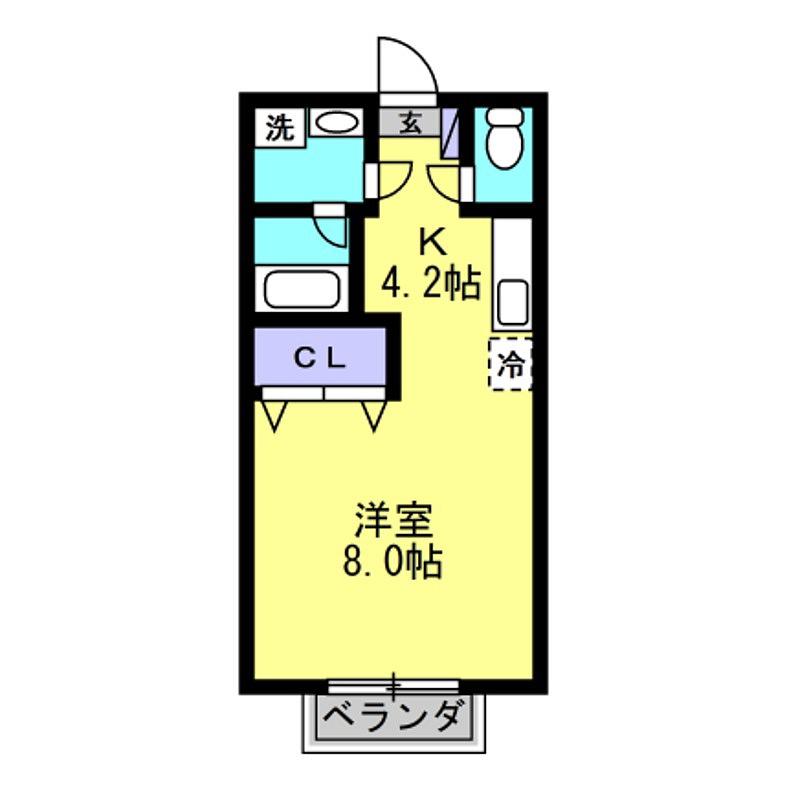 カルテット巽ヶ丘(1K/2階)の間取り写真