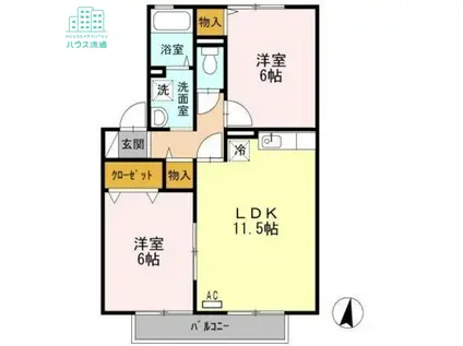 リベリュール富の原II(2LDK/2階)の間取り写真